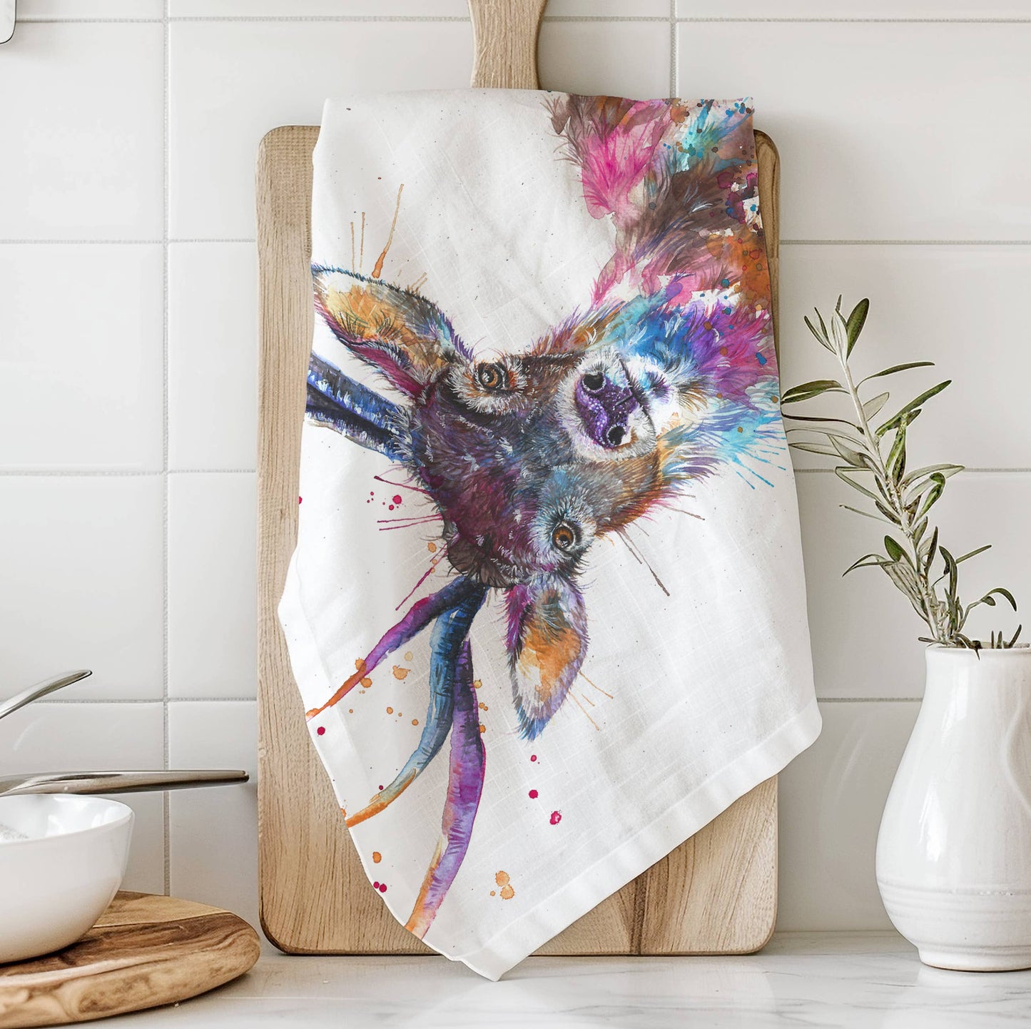 Splatter Rainbow Stag Tea Towel - Bluebell and Willow