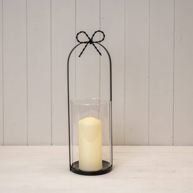 Large Black Metal Candle Holder with Bow