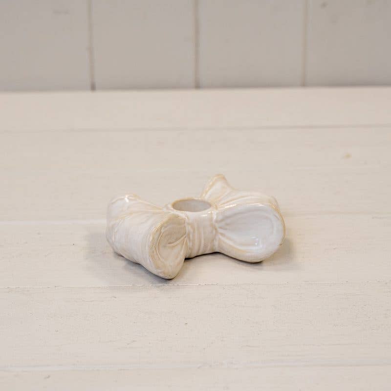 Glazed Ceramic Double Bow Candle Holder
