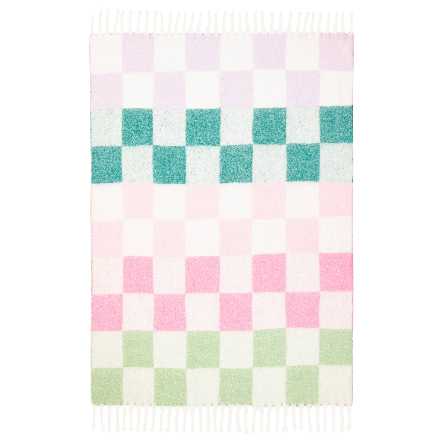 Maisie Checked Tasselled Throw Aqua Blossom - Bluebell and Willow