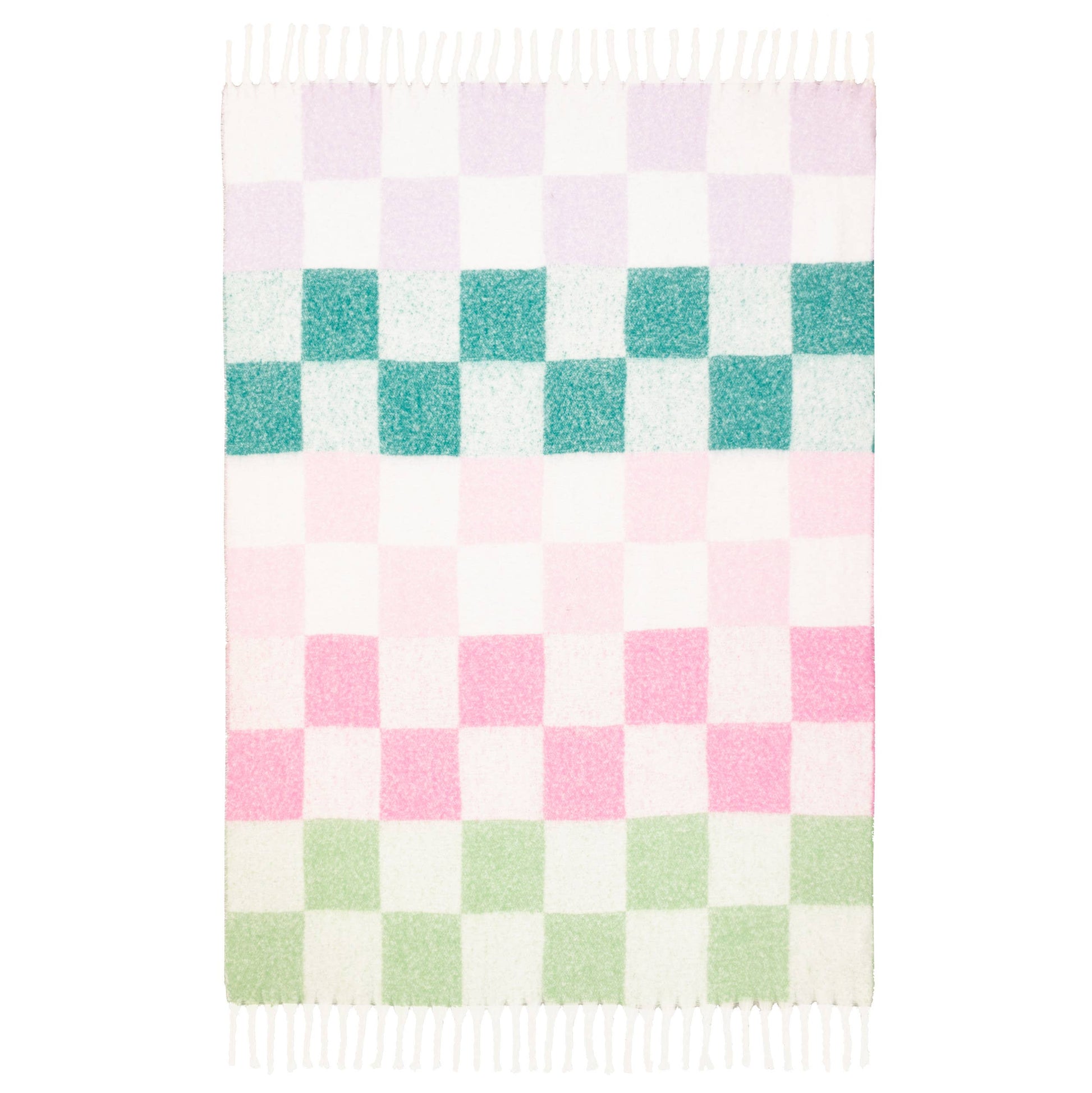 Maisie Checked Tasselled Throw Aqua Blossom - Bluebell and Willow