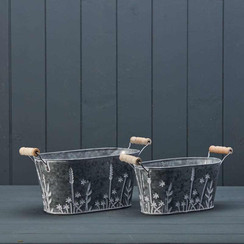 Set Of Two Meadow Oval Zinc Planters