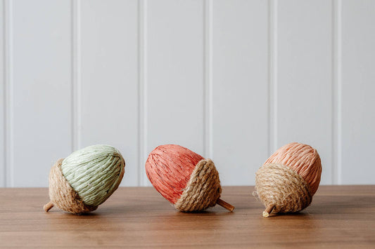 Rope and Paper Acorns (Green, Light Maroon and Rose)
