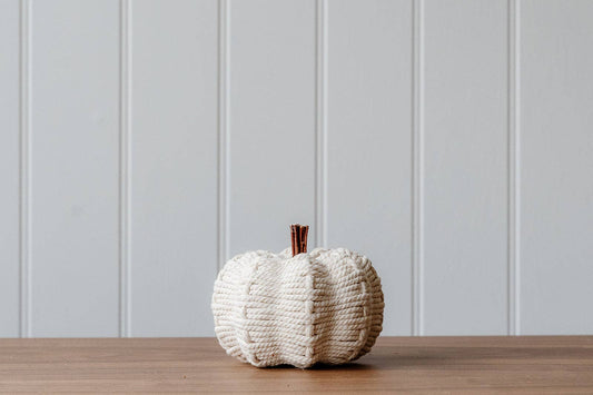 Cream Rope Pumpkin With Wooden Stalk