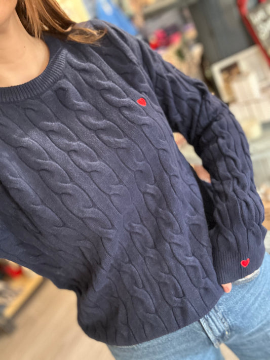 Navy Heart❤️ Embroidery Jumper- One Size