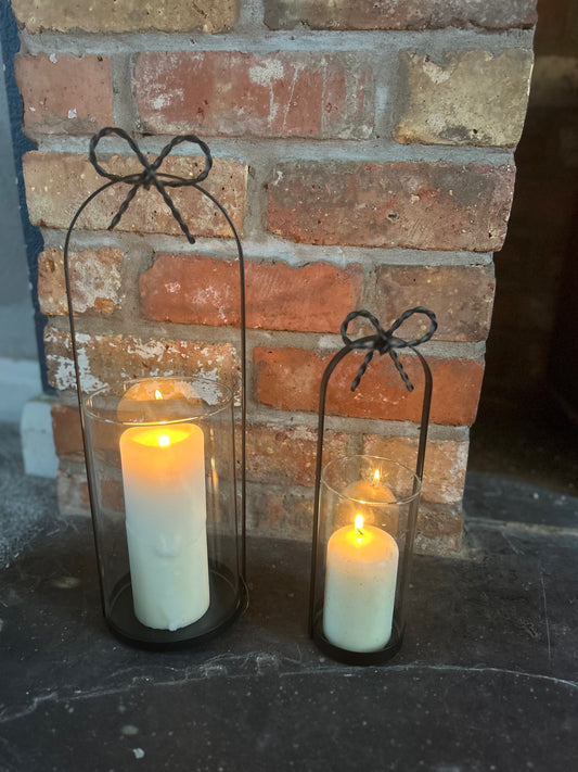 Large Black Metal Candle Holder with Bow