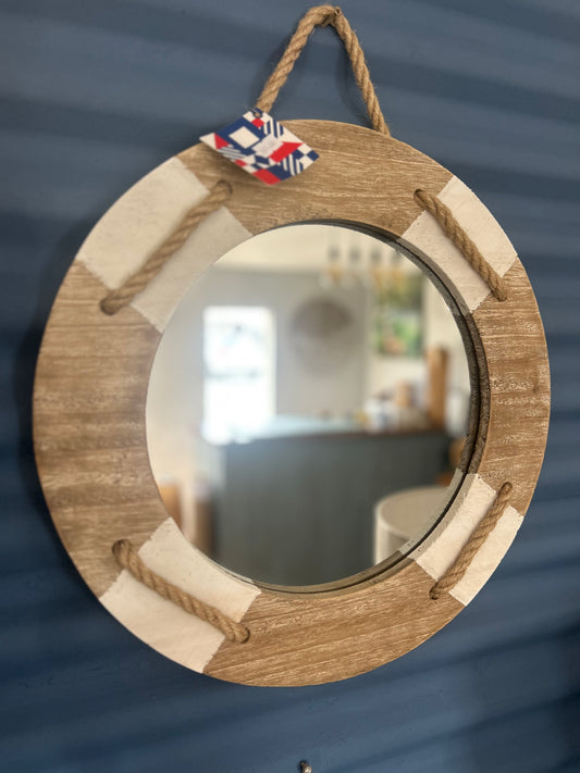 Mirror with Life Belt Frame Wood - Bluebell and Willow