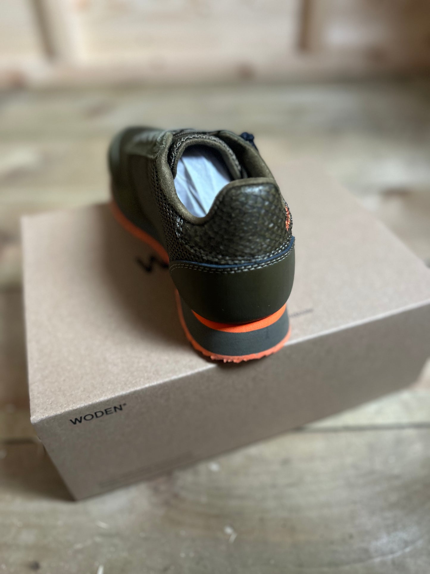 Woden Ydun Icon Trainer - Dark Olive and Orange - sizes 38 & 41