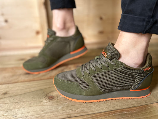 Woden Ydun Icon Trainer - Dark Olive and Orange - sizes 38 & 41