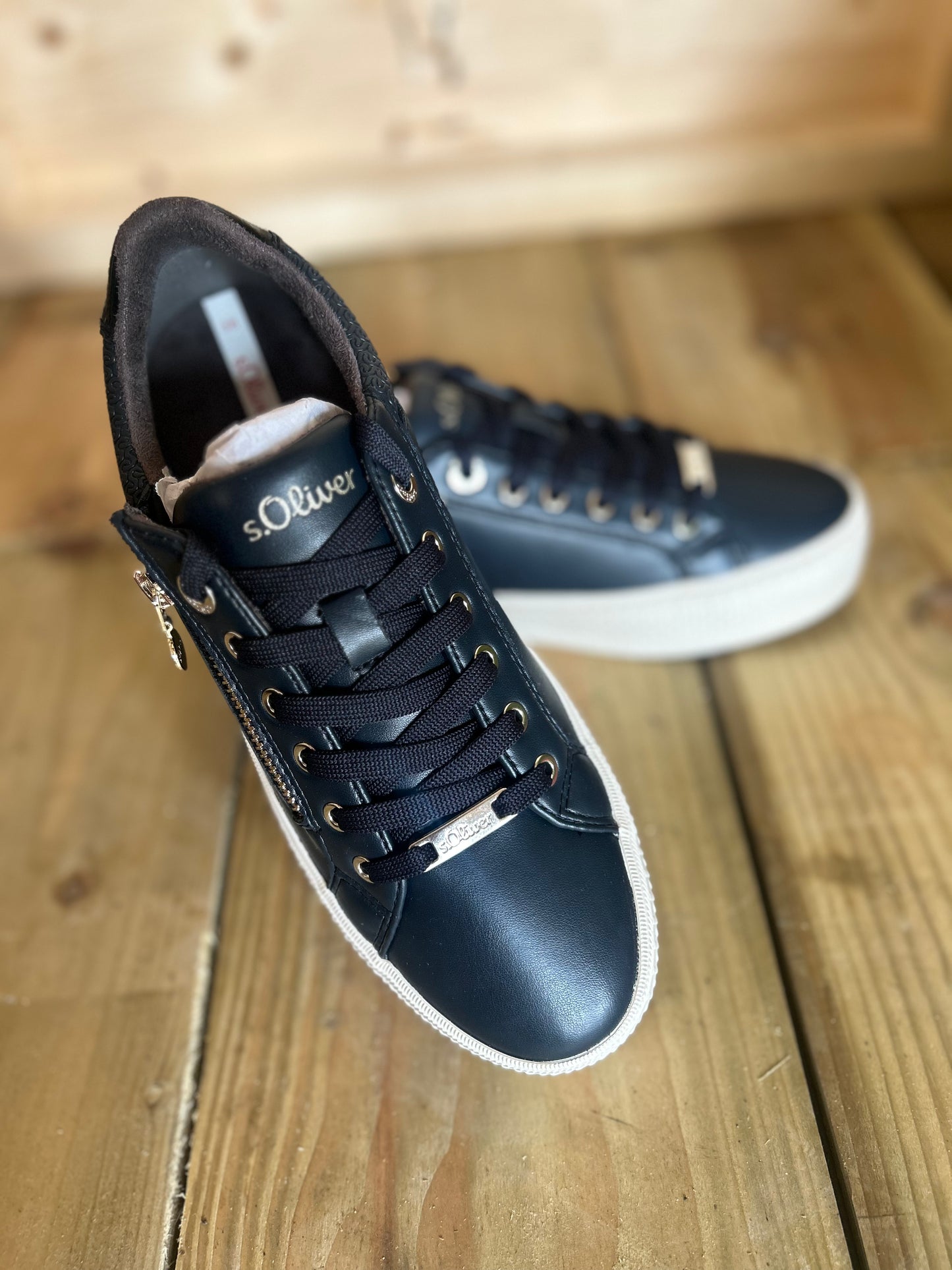 S Oliver Navy Trainers with Side Zip- Size 36