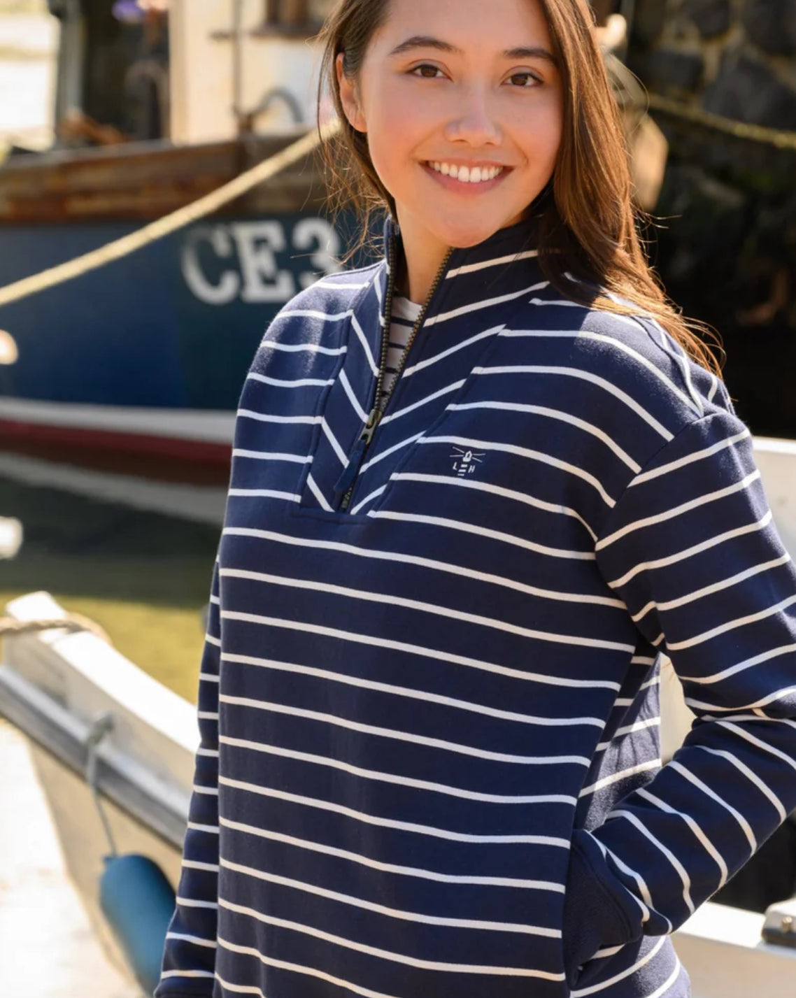 Lighthouse ladies Coral Navy Stripe Jersey - 10 left - Bluebell and Willow