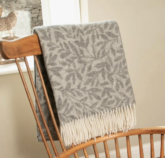 Grey Leaf Wool Blanket