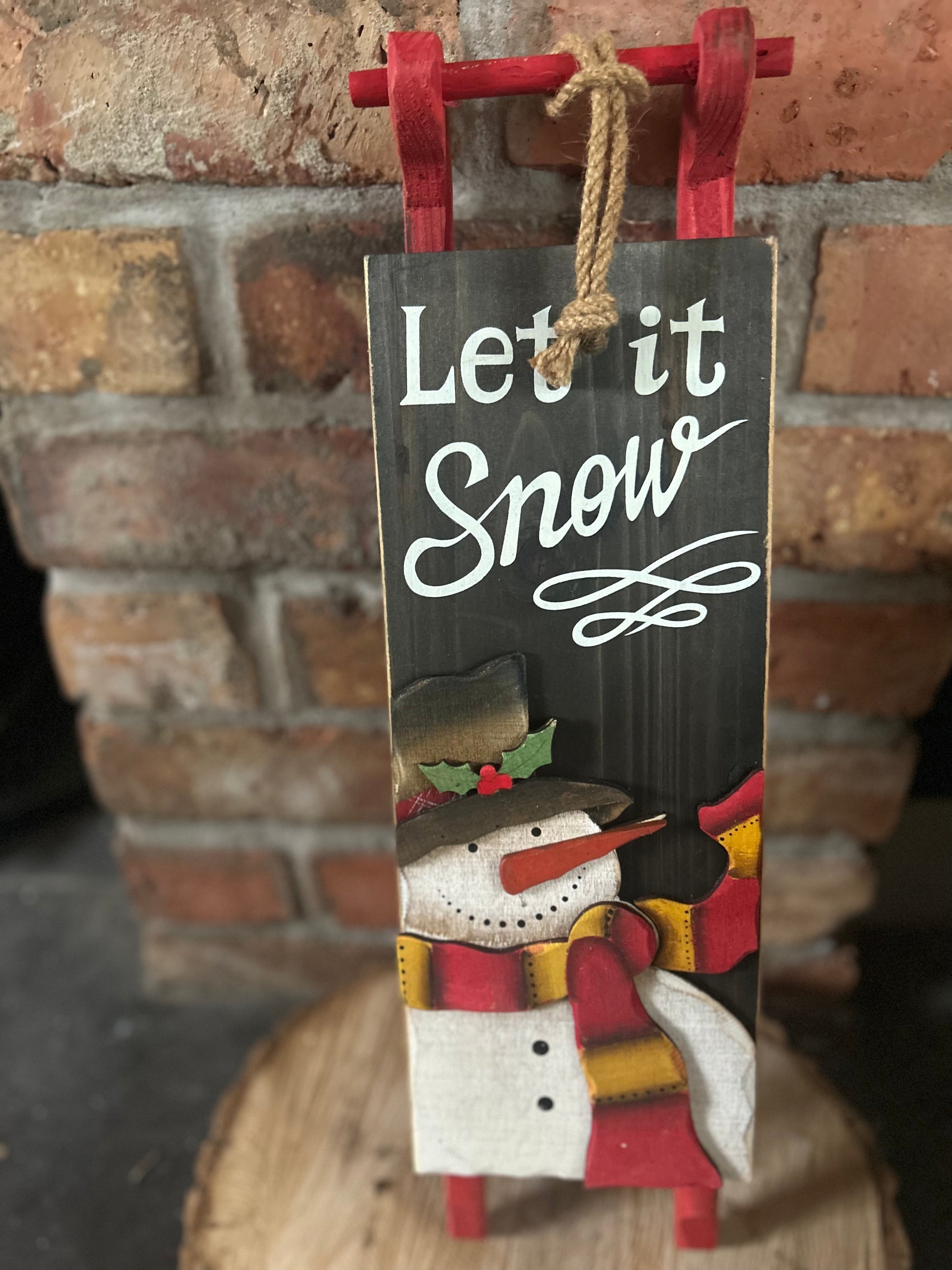 Red Decoration Sleigh - Snowman - Bluebell and Willow