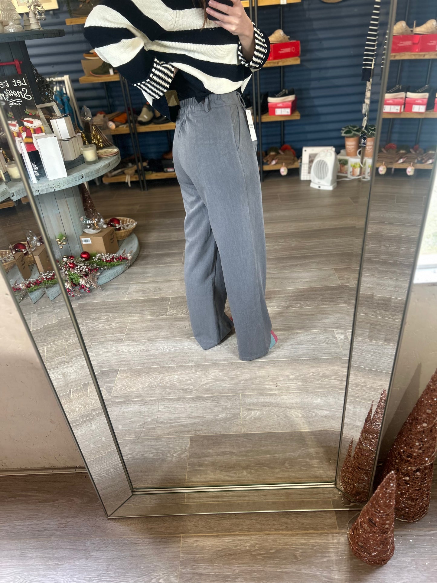 Trousers with Button and Zip Waist- Dark Grey