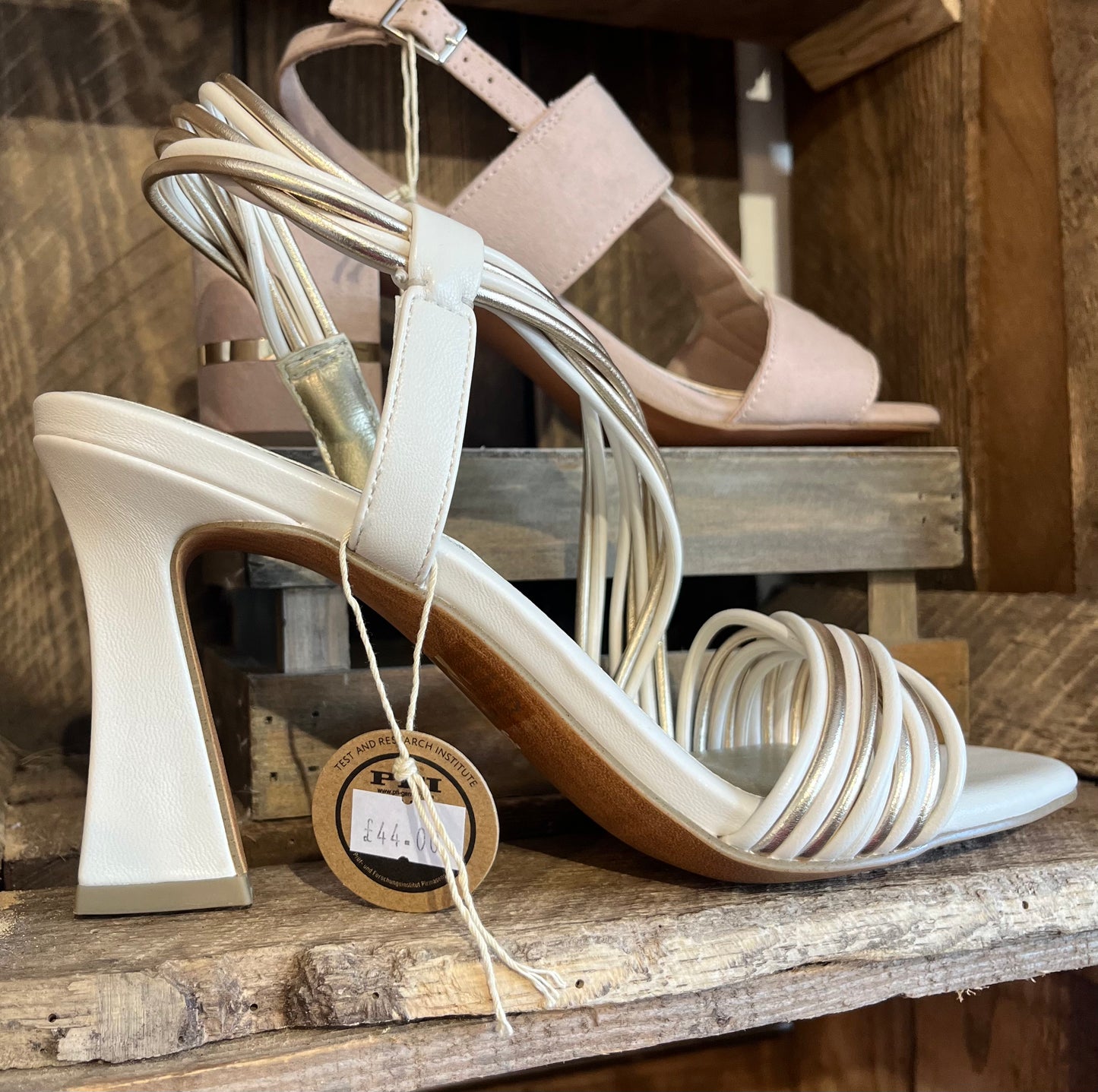 Marco Tozzi Cream and Gold Heels- Size 36 left