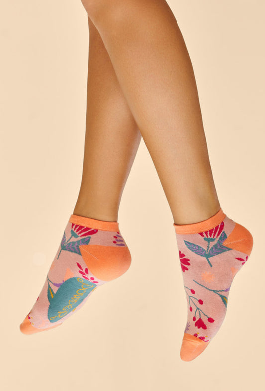 Powder ladies watercolour flowers trainer socks