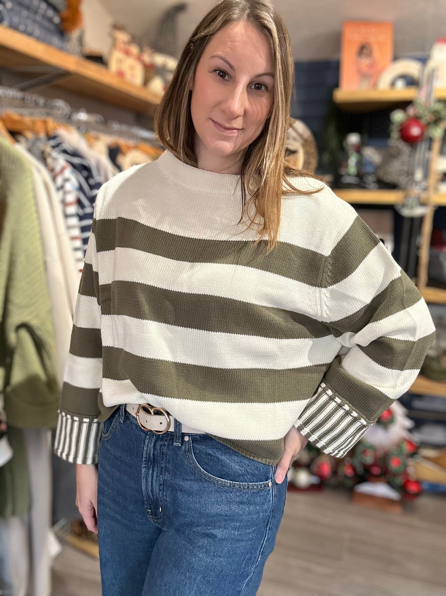 Green & White Striped Jumper