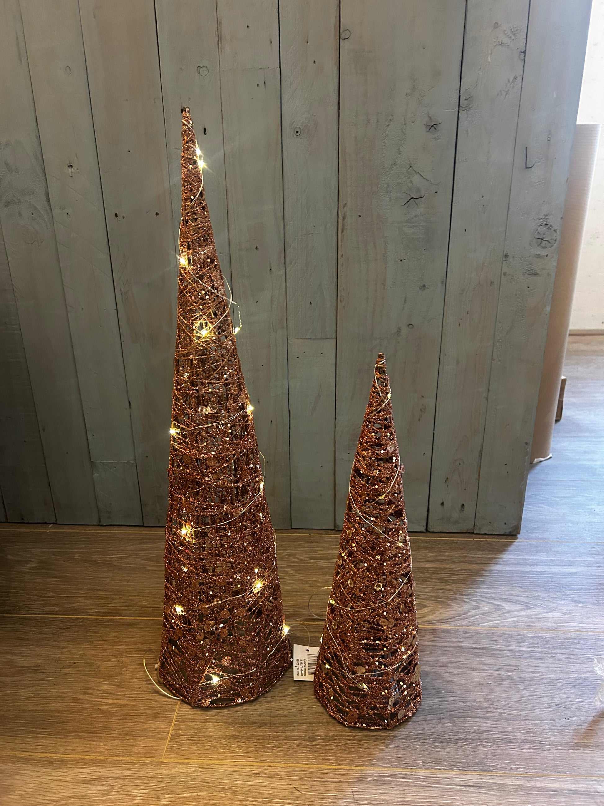 Pair of Copper Conical Light Up Trees - Bluebell and Willow