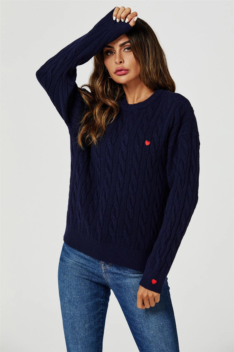 Navy Heart❤️ Embroidery Jumper- One Size