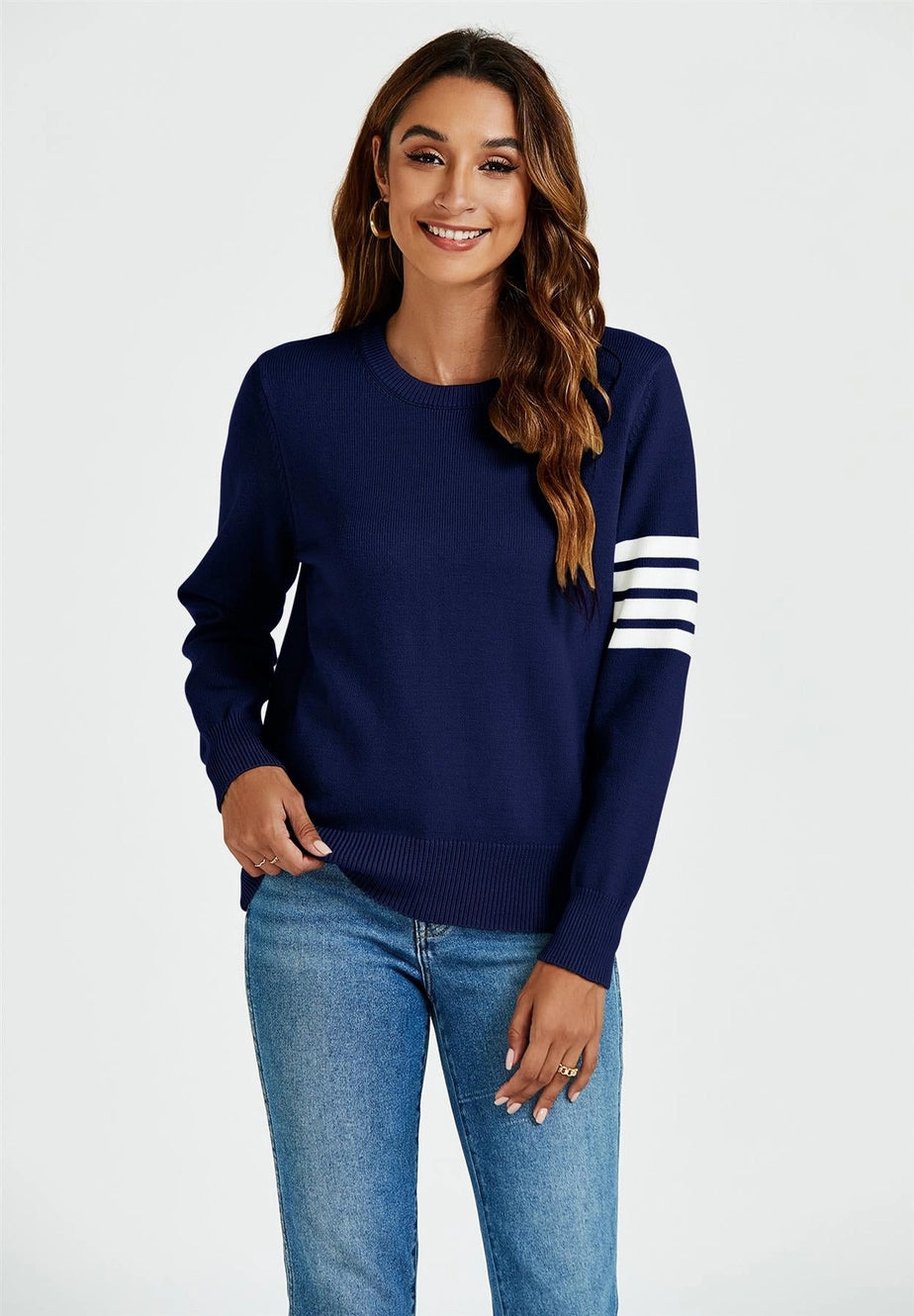 Navy Jumper with White Stripes- One Size