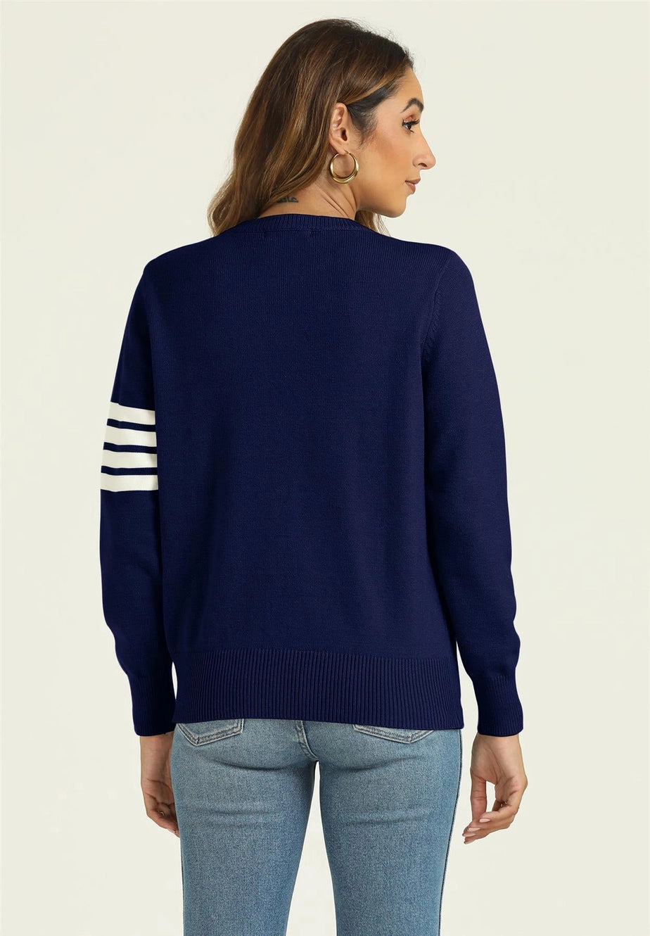 Navy Jumper with White Stripes- One Size