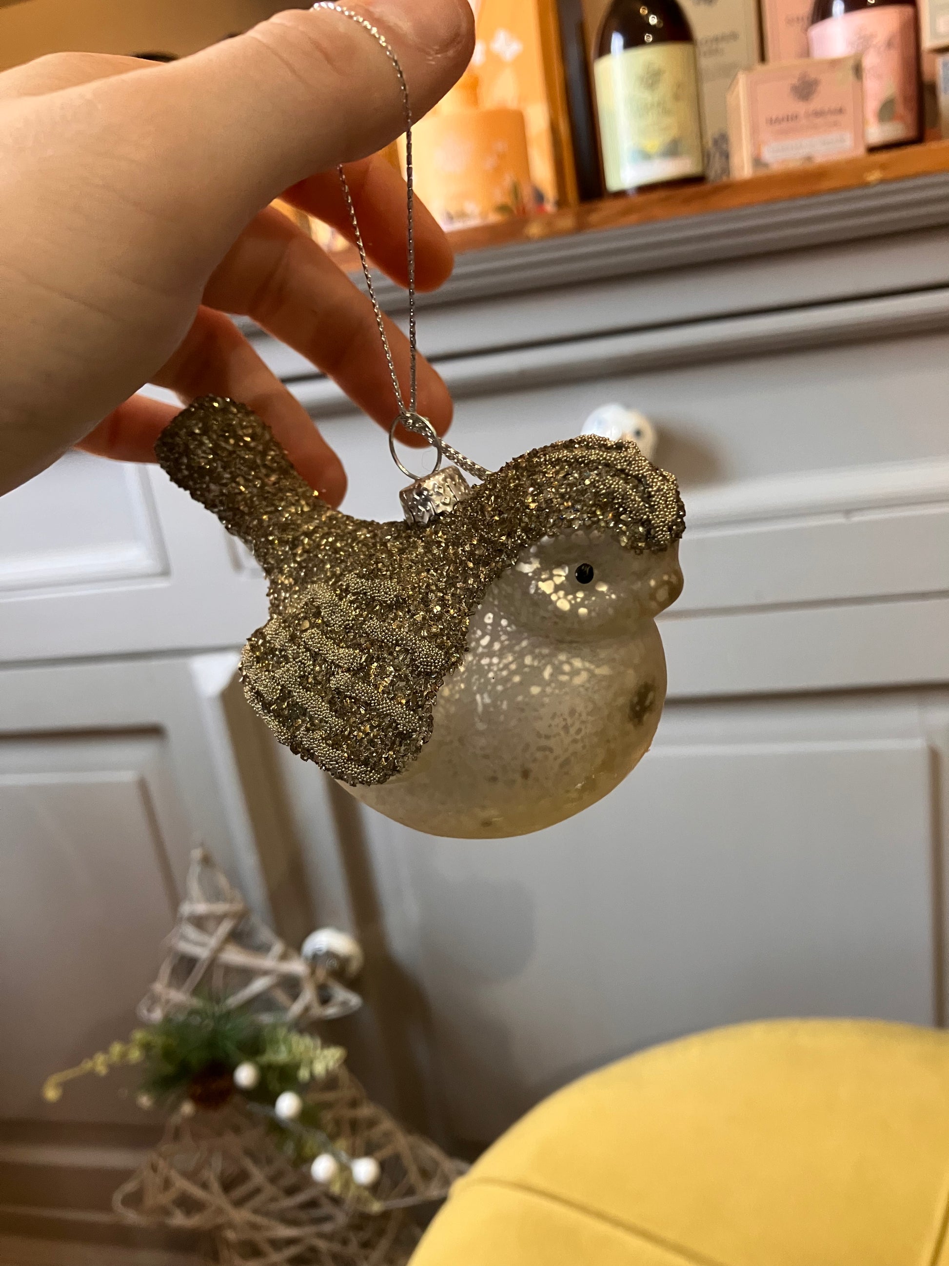 Gold Bejewelled Glass Bird Hanging Decoration - Bluebell and Willow