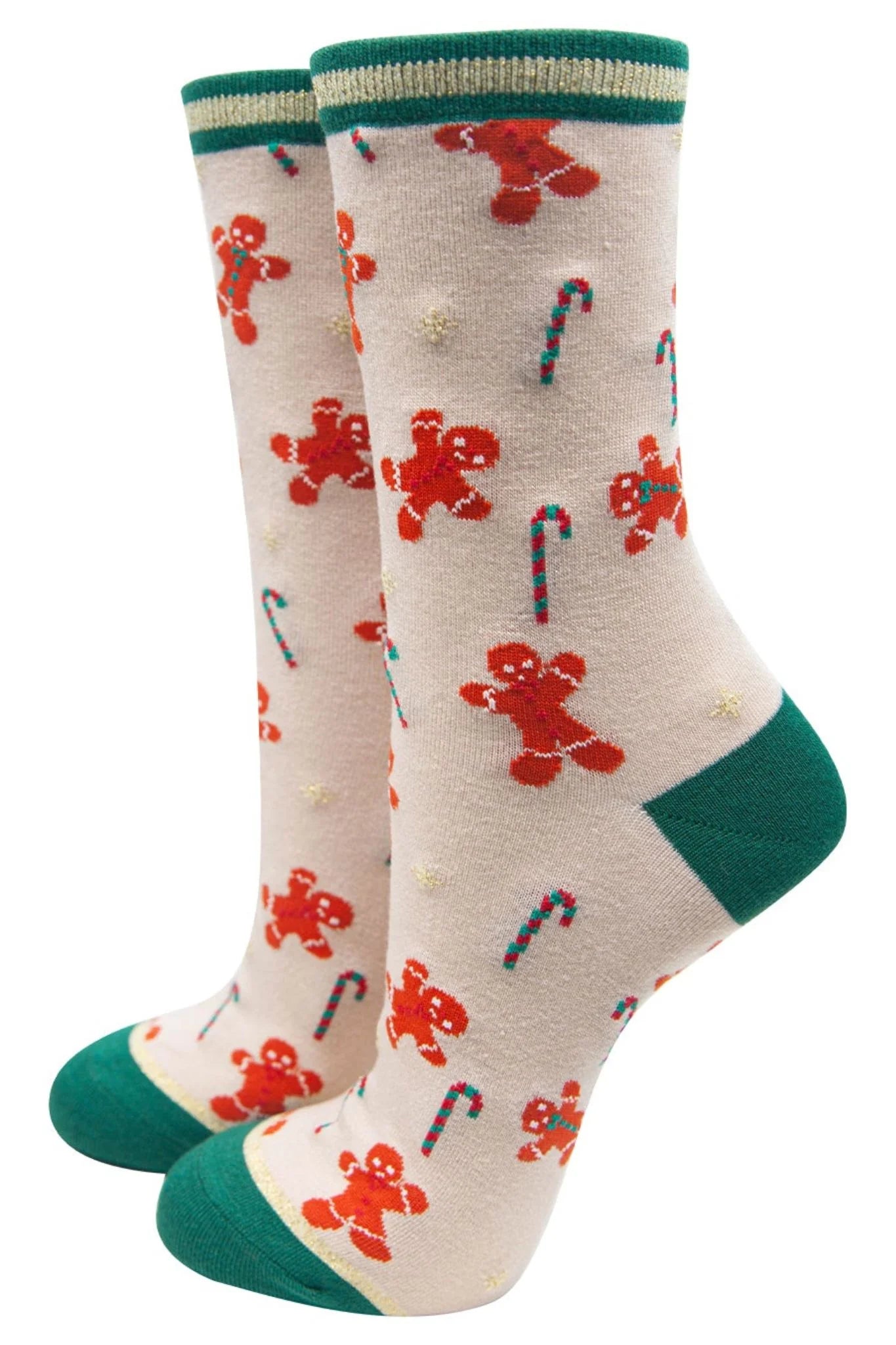 Women’s Christmas Bamboo Socks- Gingerbread and Canes - Bluebell and Willow
