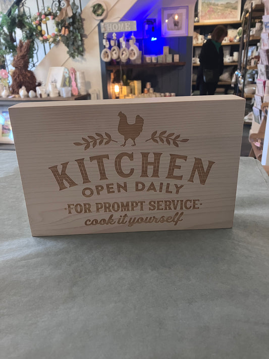 “Kitchen Open Daily” Wooden Plaque