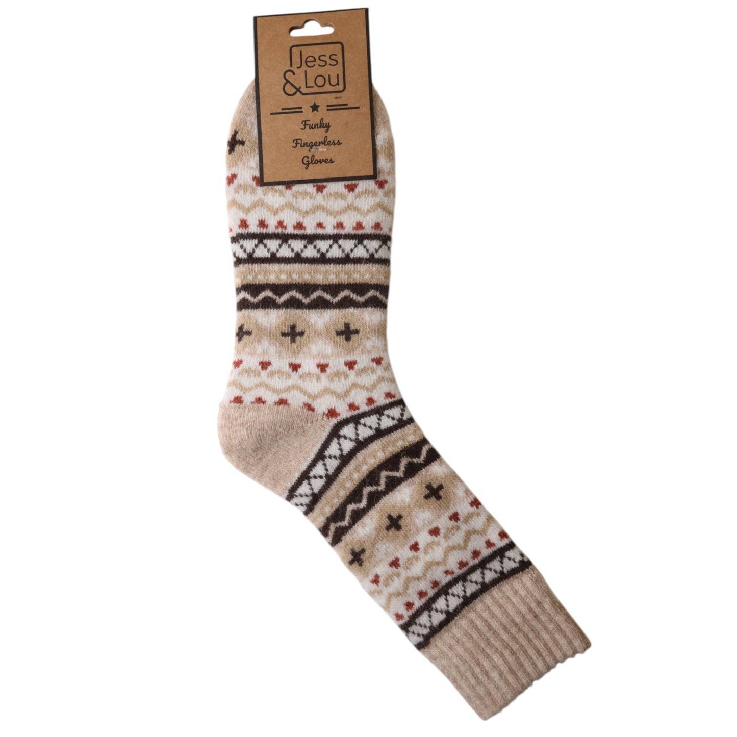 Nordic Pattern Ribbed Beige Socks