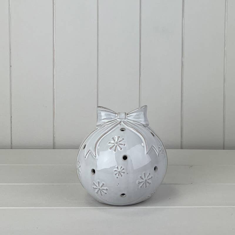 Glazed Ceramic Bauble With Bow Ornament (Large)