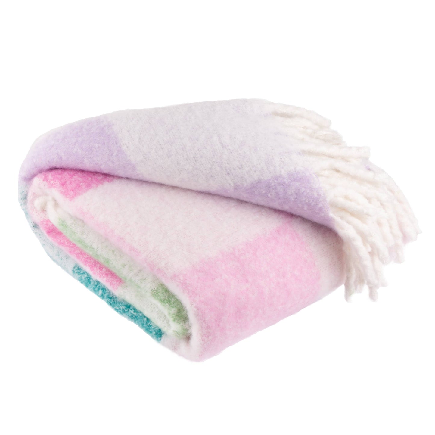 Maisie Checked Tasselled Throw Aqua Blossom - Bluebell and Willow