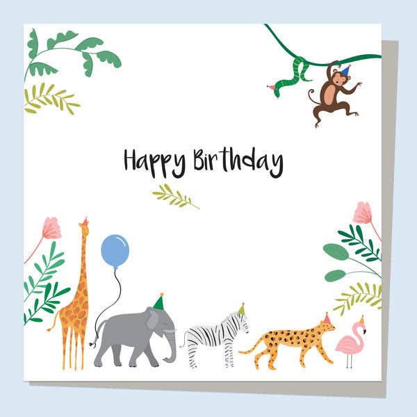 Kids Birthday Card - Go Wild Animals