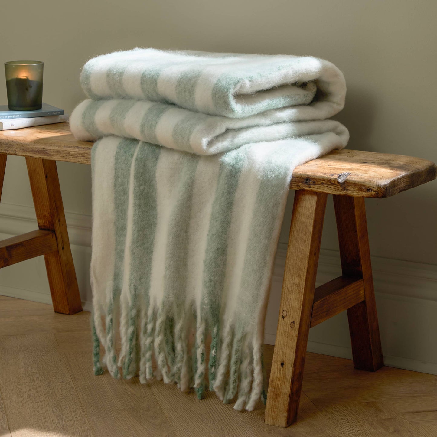 Beechwood Woven Stripe Throw Moorland Green - Bluebell and Willow