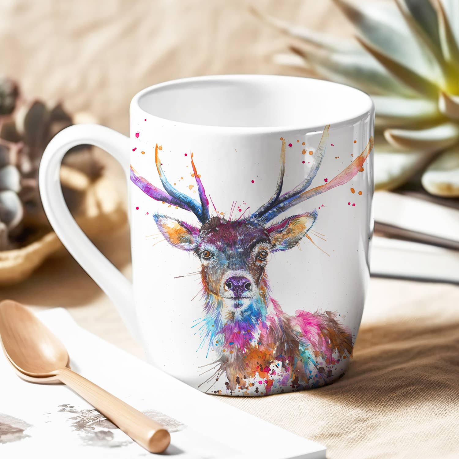 Splatter Rainbow Stag Bone China Mug - Bluebell and Willow