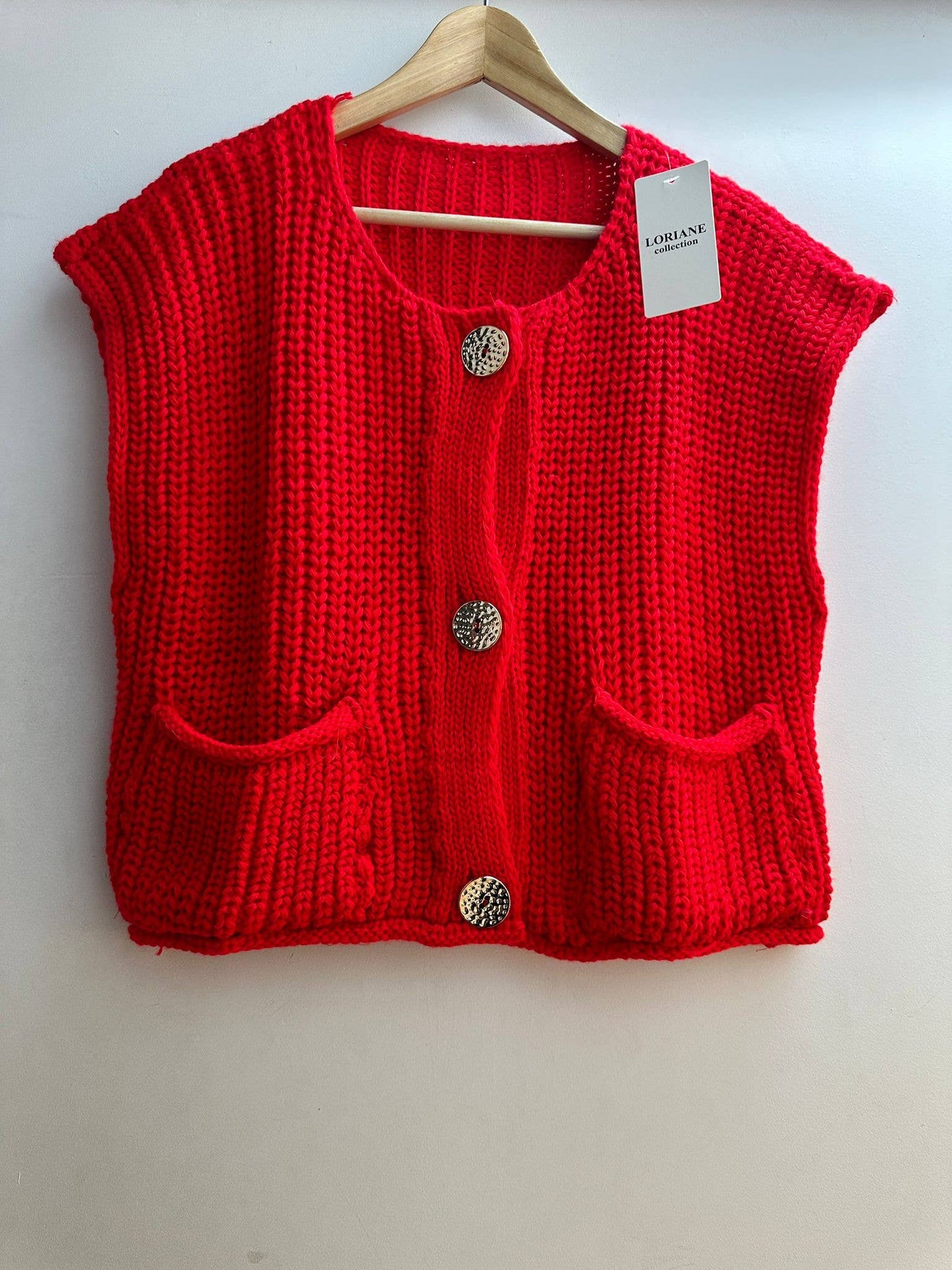 Red Sweater Knit Vest- One Size