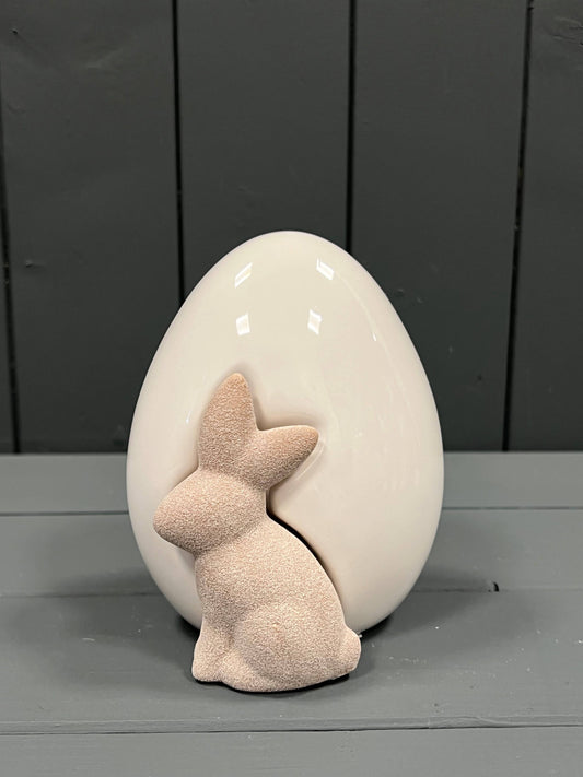 Ceramic White Egg With Rabbit