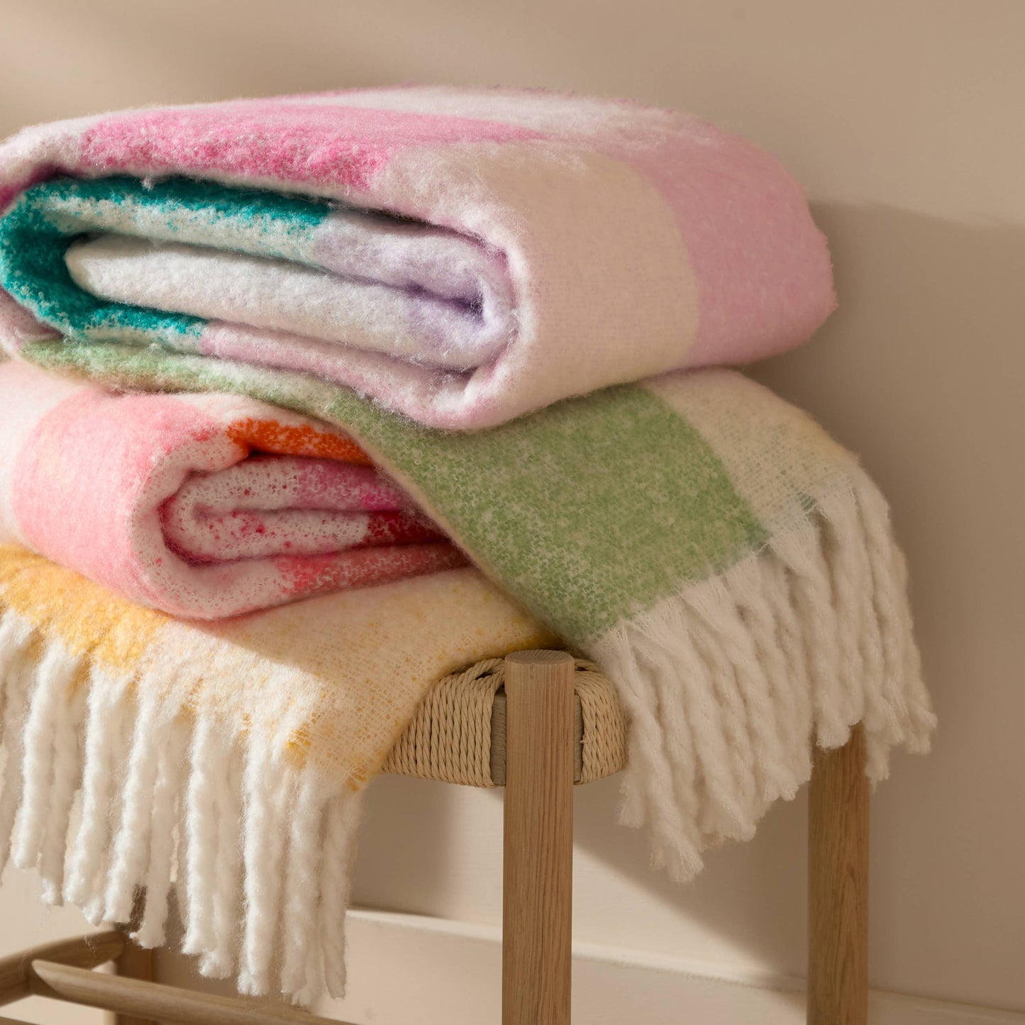 Maisie Checked Tasselled Throw Aqua Blossom - Bluebell and Willow
