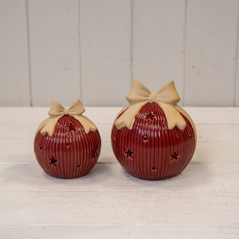 Large Red Ceramic Led Bauble With Bow Detail. With