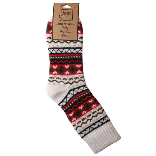 Nordic Pattern Ribbed Cream Socks