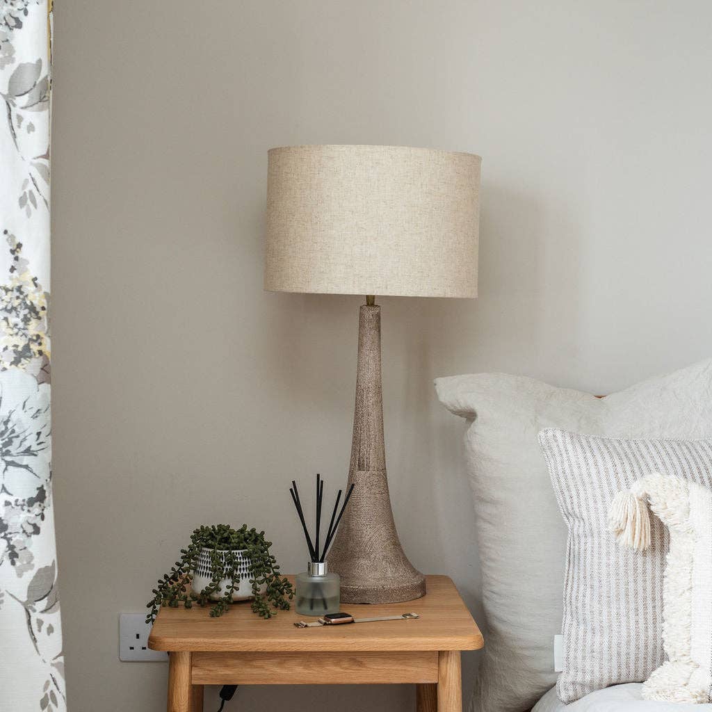 Backwell Sandblasted Medium Table Lamp, with Cream Linen Shade - Bluebell and Willow